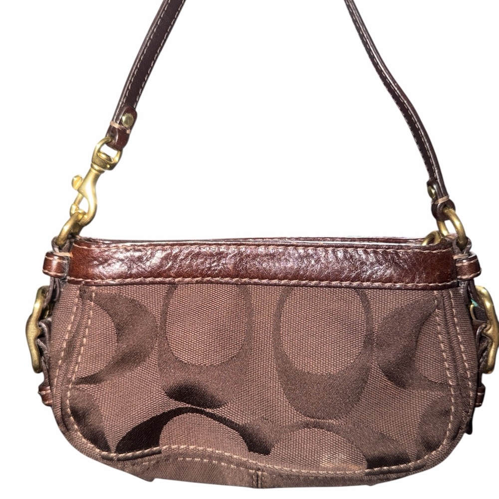Coach Mini Zoe Bag in brown signature jacquard canvas leather trim w/ hangtag - Picture 2 of 3